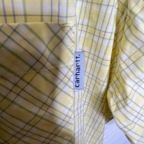 Carhartt Shirt Mens 3XL Yellow Plaid Short Sleeve  Button Up Casual - Picture 4 of 4